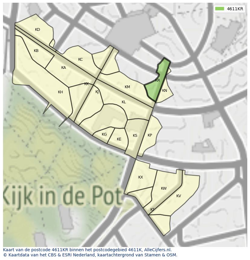 Afbeelding van het postcodegebied 4611 KR op de kaart.