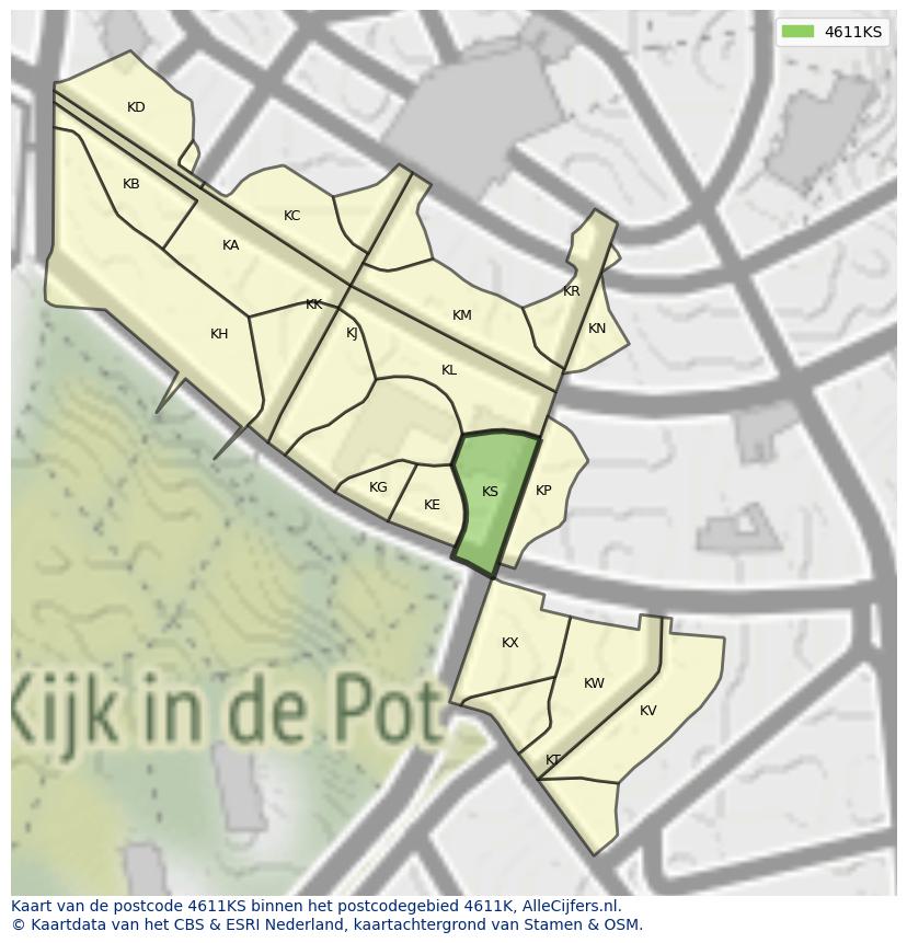 Afbeelding van het postcodegebied 4611 KS op de kaart.