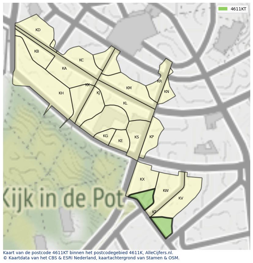 Afbeelding van het postcodegebied 4611 KT op de kaart.