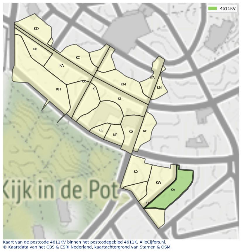 Afbeelding van het postcodegebied 4611 KV op de kaart.