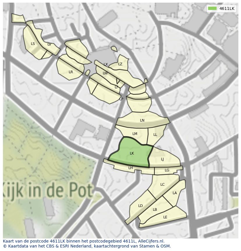 Afbeelding van het postcodegebied 4611 LK op de kaart.