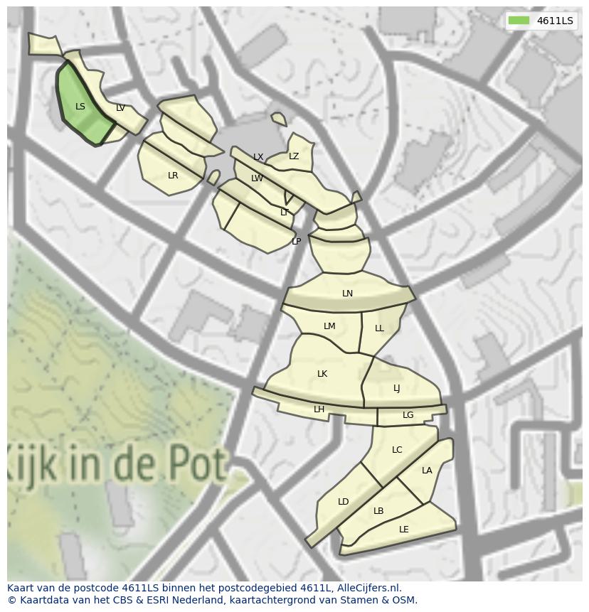 Afbeelding van het postcodegebied 4611 LS op de kaart.