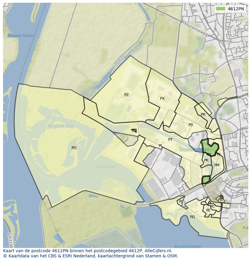 Afbeelding van het postcodegebied 4612 PN op de kaart.