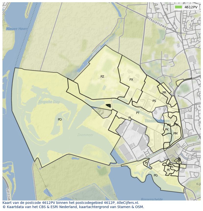 Afbeelding van het postcodegebied 4612 PV op de kaart.