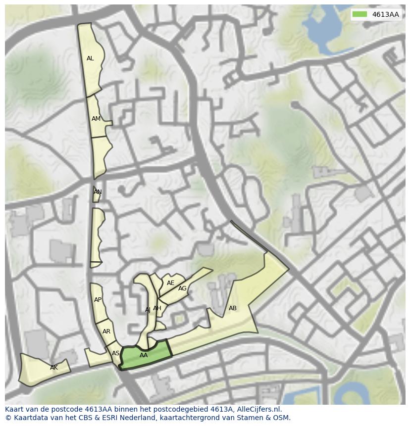 Afbeelding van het postcodegebied 4613 AA op de kaart.