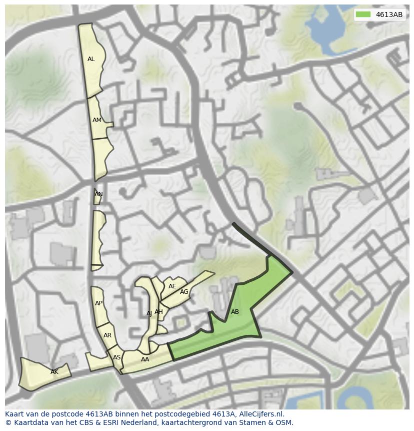Afbeelding van het postcodegebied 4613 AB op de kaart.