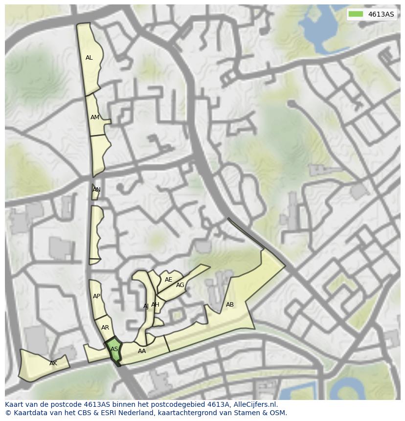 Afbeelding van het postcodegebied 4613 AS op de kaart.