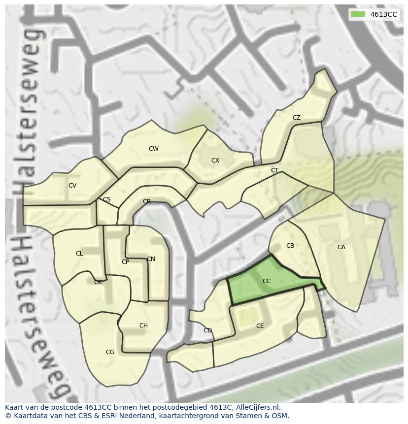 Afbeelding van het postcodegebied 4613 CC op de kaart.