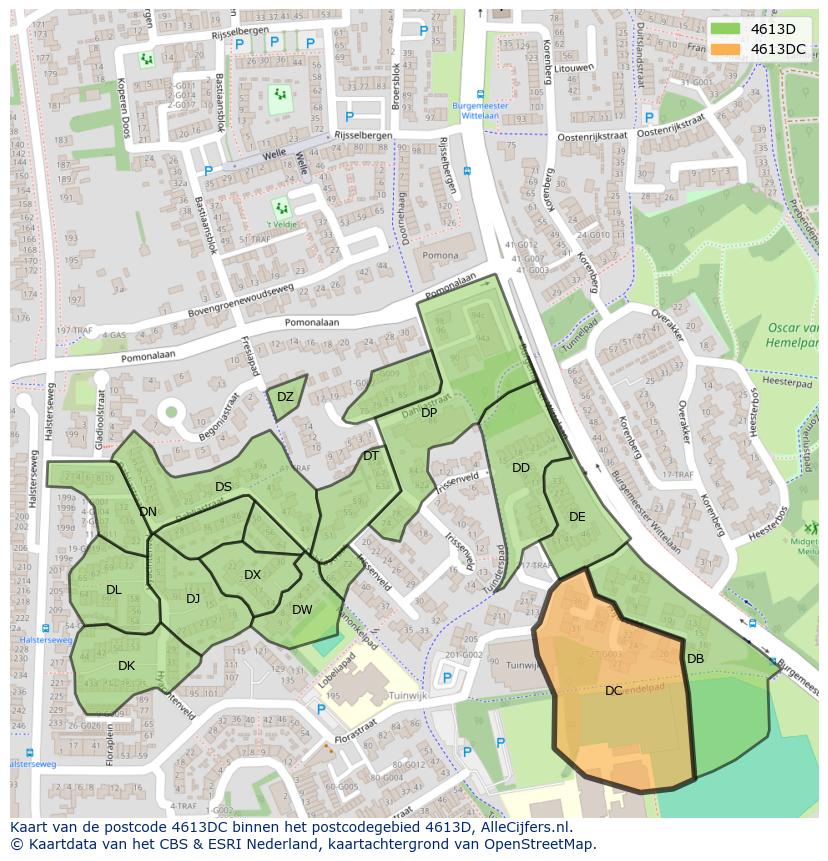 Afbeelding van het postcodegebied 4613 DC op de kaart.
