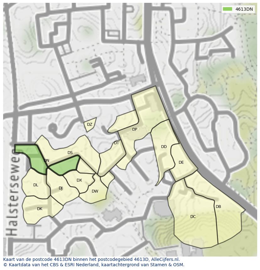 Afbeelding van het postcodegebied 4613 DN op de kaart.