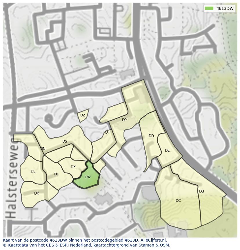 Afbeelding van het postcodegebied 4613 DW op de kaart.