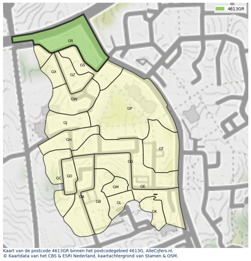 Afbeelding van het postcodegebied 4613 GR op de kaart.