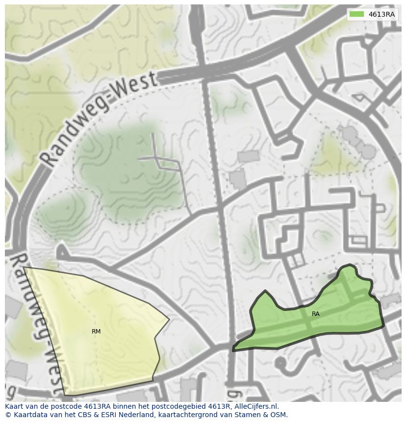 Afbeelding van het postcodegebied 4613 RA op de kaart.