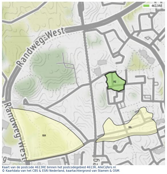 Afbeelding van het postcodegebied 4613 RE op de kaart.
