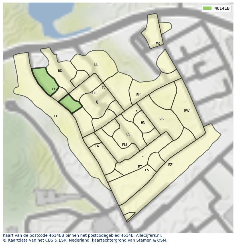 Afbeelding van het postcodegebied 4614 EB op de kaart.