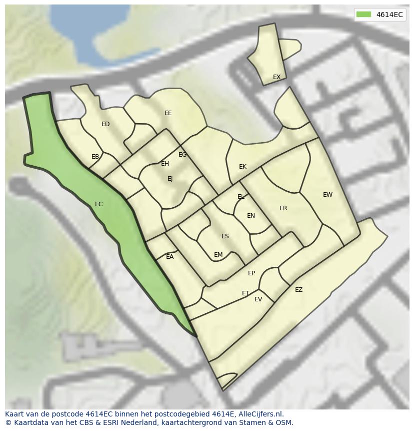 Afbeelding van het postcodegebied 4614 EC op de kaart.
