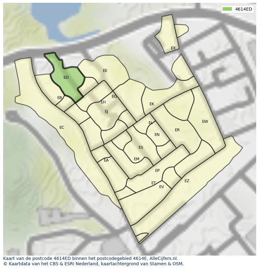 Afbeelding van het postcodegebied 4614 ED op de kaart.