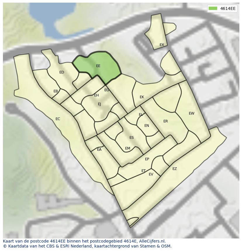 Afbeelding van het postcodegebied 4614 EE op de kaart.