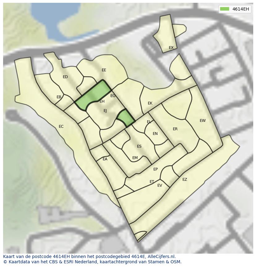 Afbeelding van het postcodegebied 4614 EH op de kaart.