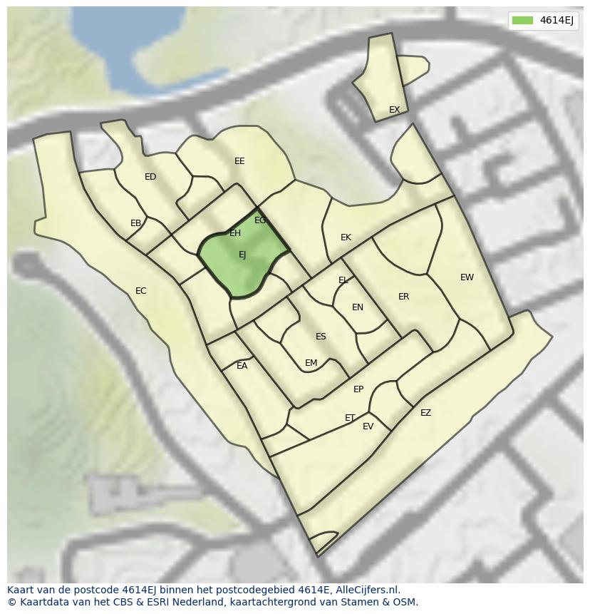 Afbeelding van het postcodegebied 4614 EJ op de kaart.