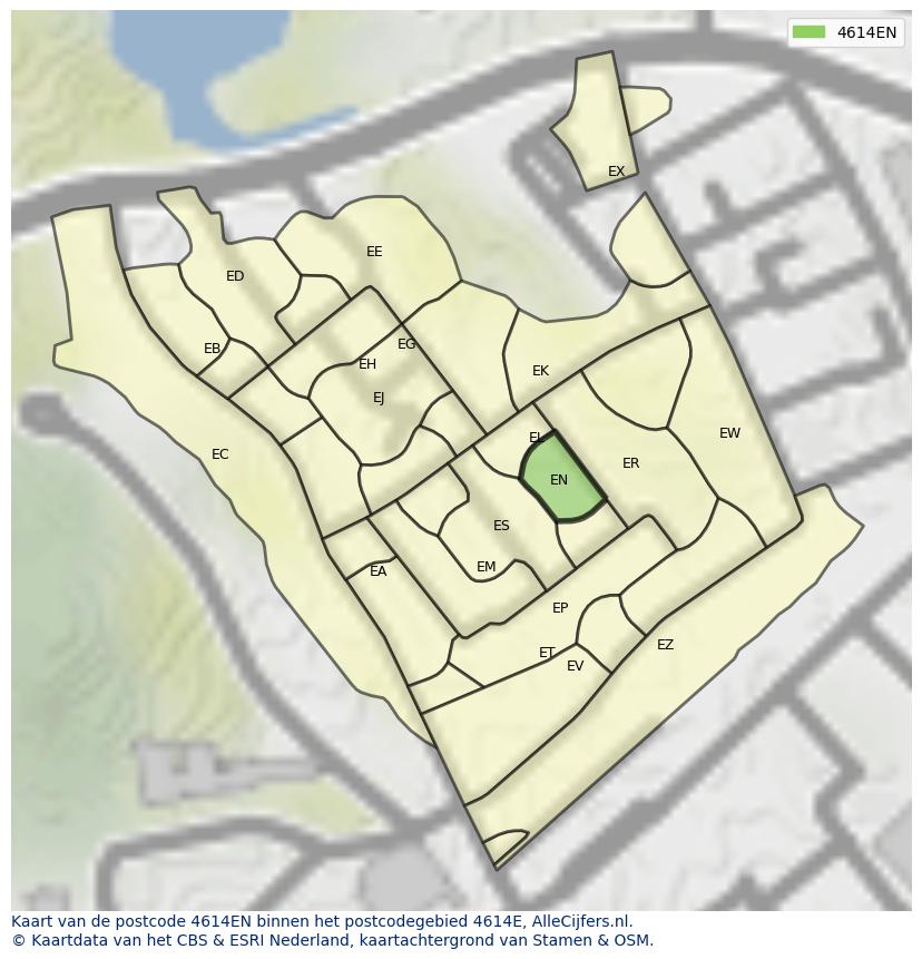 Afbeelding van het postcodegebied 4614 EN op de kaart.