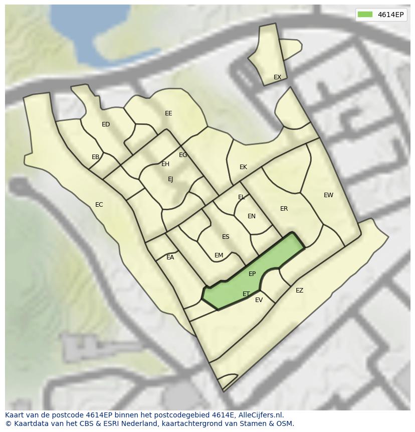 Afbeelding van het postcodegebied 4614 EP op de kaart.