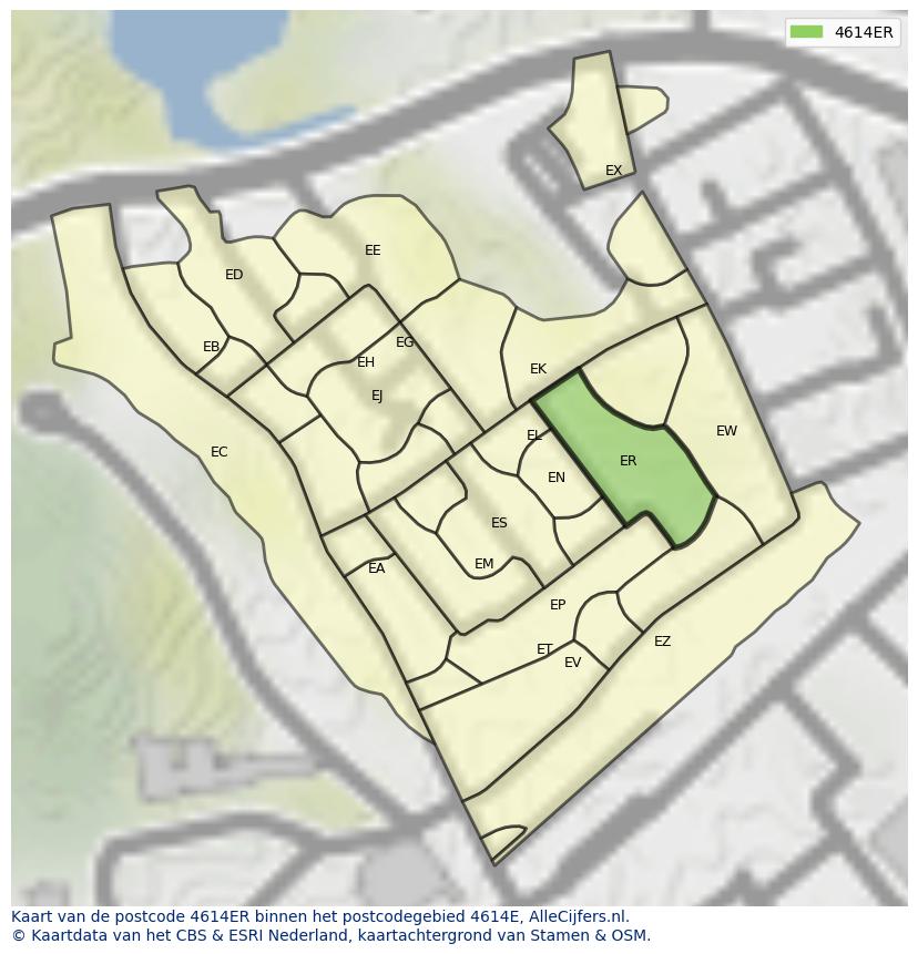 Afbeelding van het postcodegebied 4614 ER op de kaart.