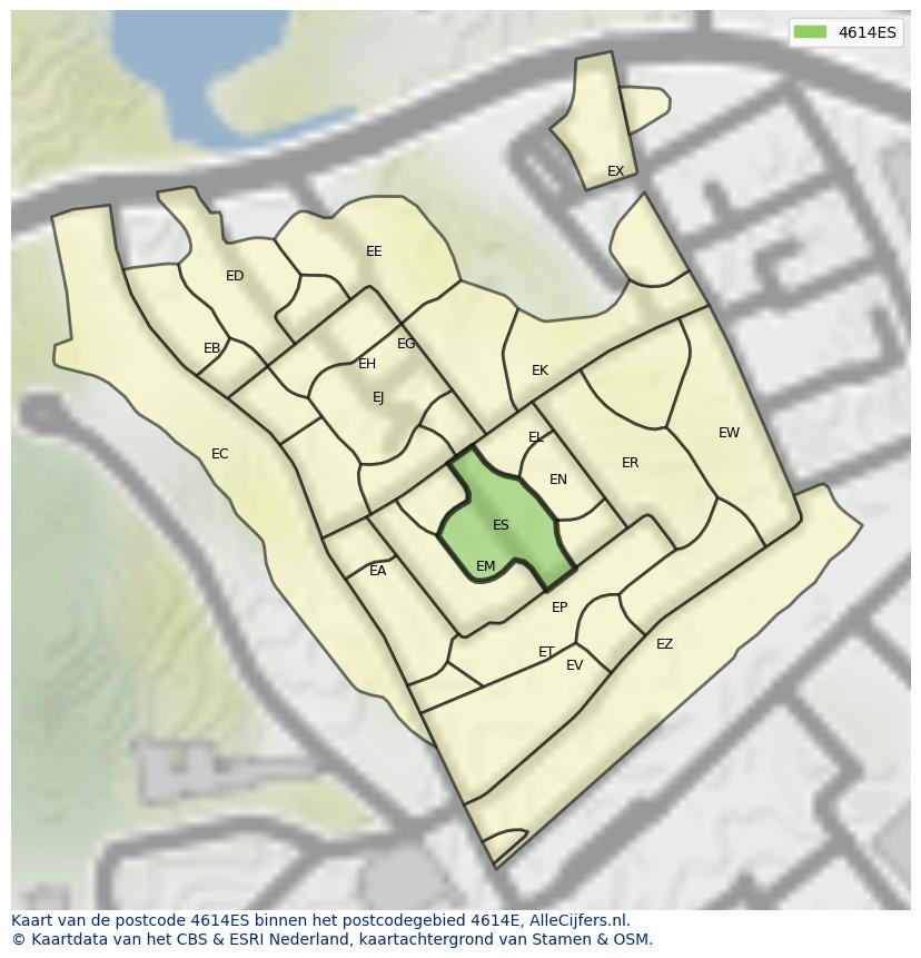 Afbeelding van het postcodegebied 4614 ES op de kaart.
