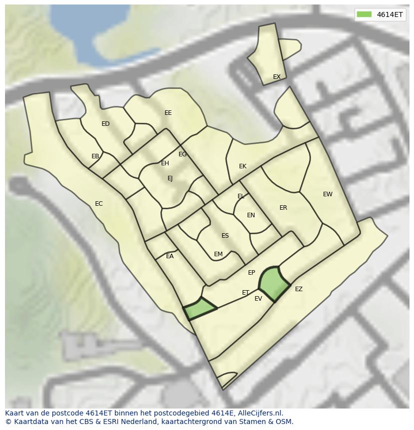 Afbeelding van het postcodegebied 4614 ET op de kaart.