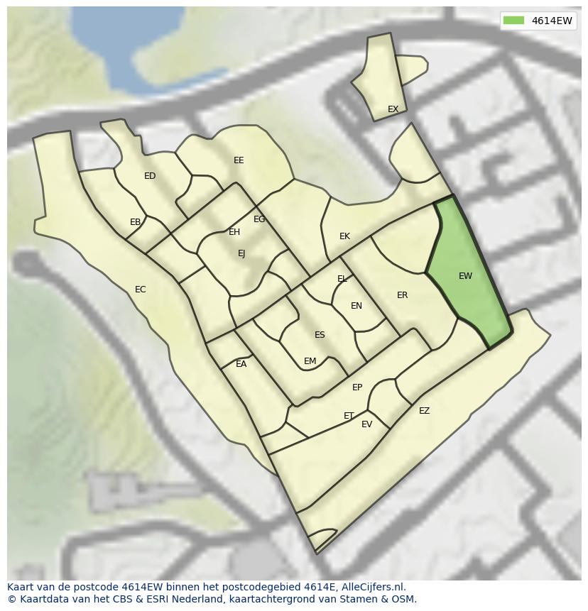 Afbeelding van het postcodegebied 4614 EW op de kaart.