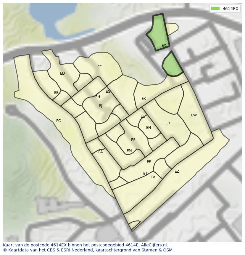 Afbeelding van het postcodegebied 4614 EX op de kaart.