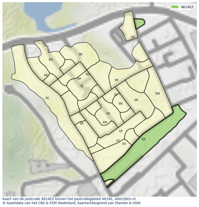 Afbeelding van het postcodegebied 4614 EZ op de kaart.