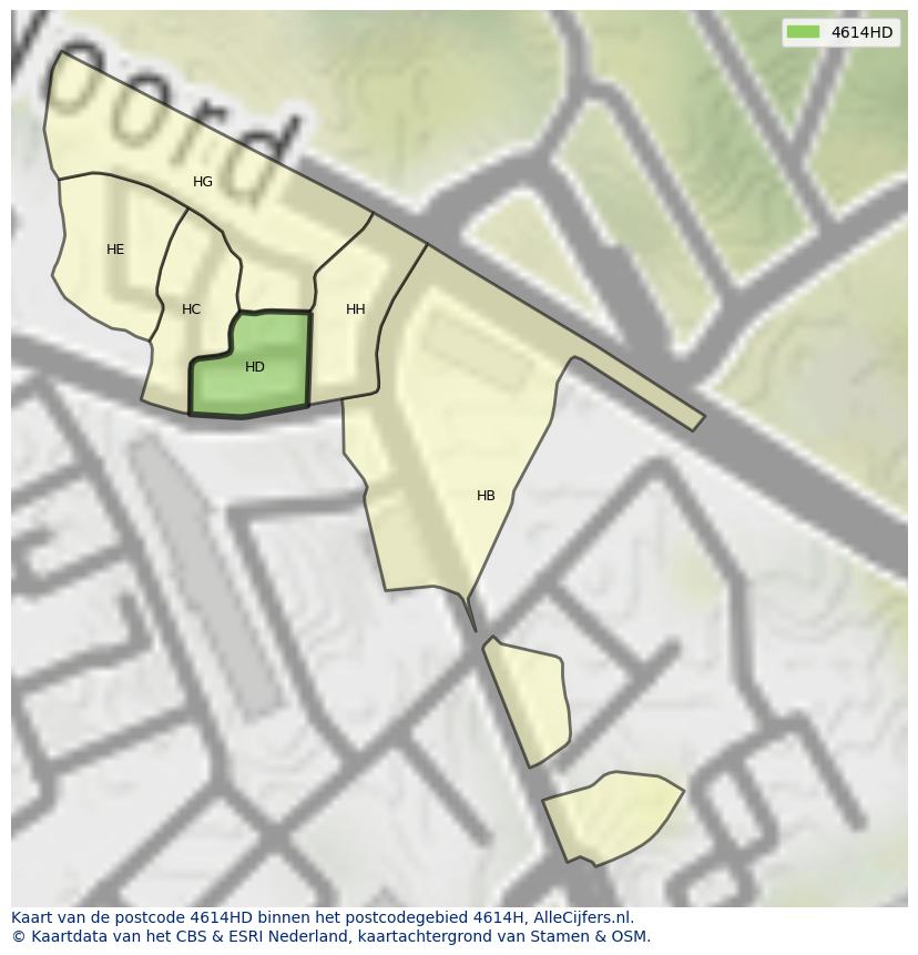 Afbeelding van het postcodegebied 4614 HD op de kaart.