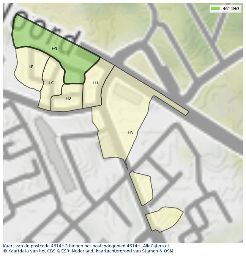 Afbeelding van het postcodegebied 4614 HG op de kaart.