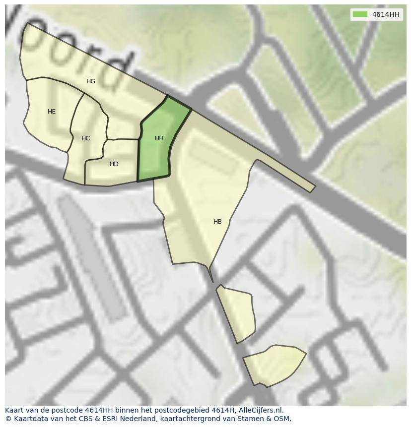 Afbeelding van het postcodegebied 4614 HH op de kaart.