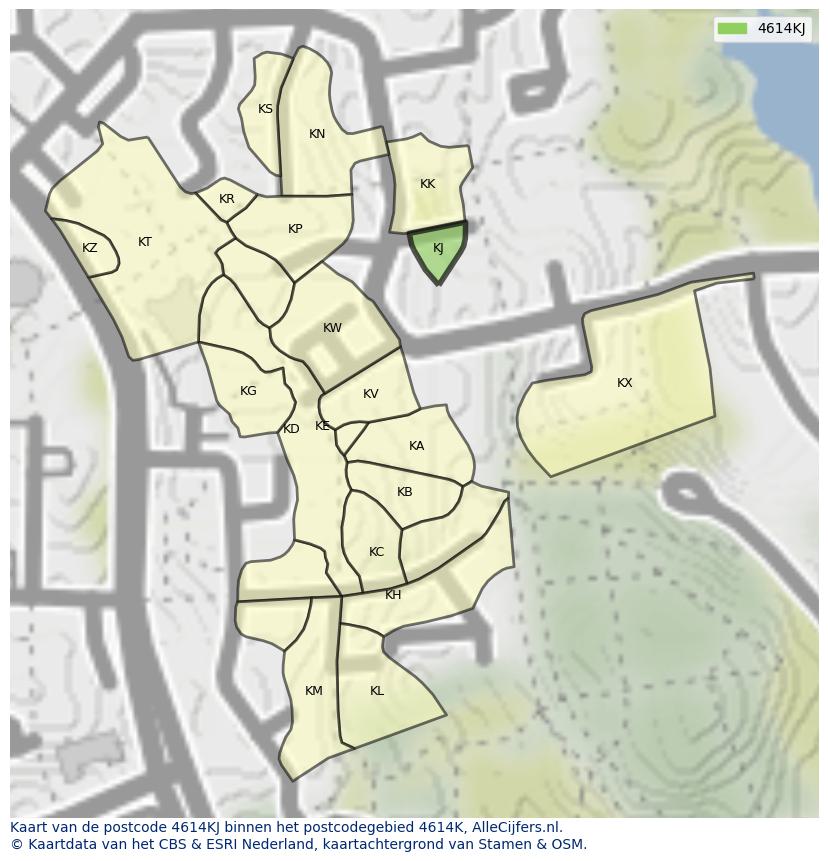 Afbeelding van het postcodegebied 4614 KJ op de kaart.