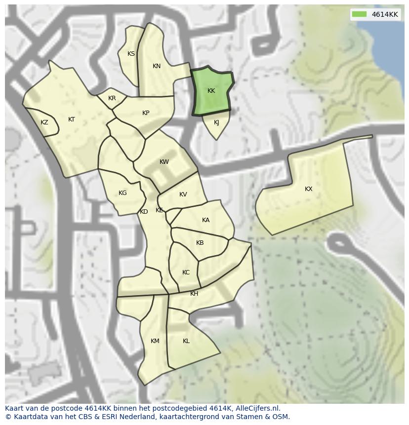 Afbeelding van het postcodegebied 4614 KK op de kaart.