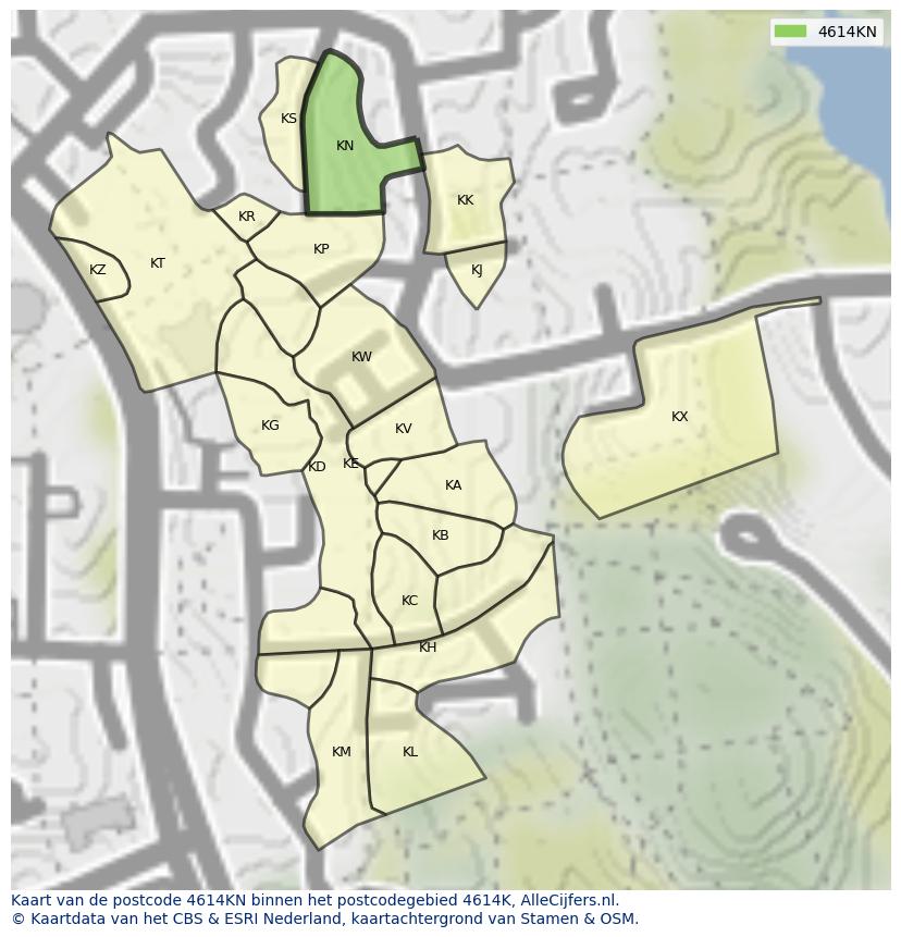 Afbeelding van het postcodegebied 4614 KN op de kaart.