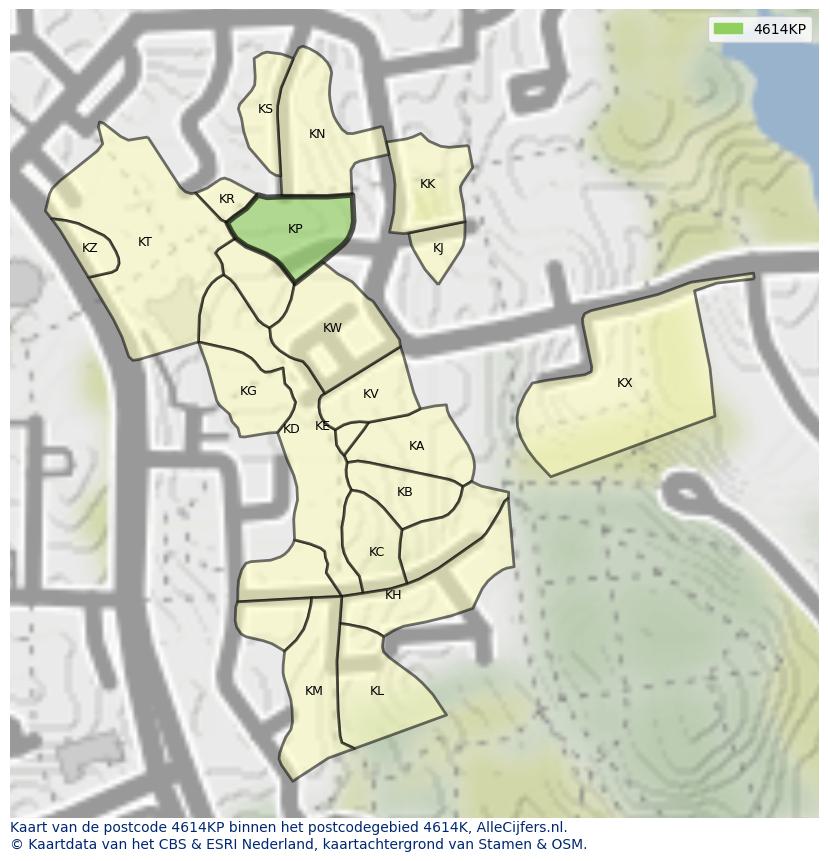 Afbeelding van het postcodegebied 4614 KP op de kaart.