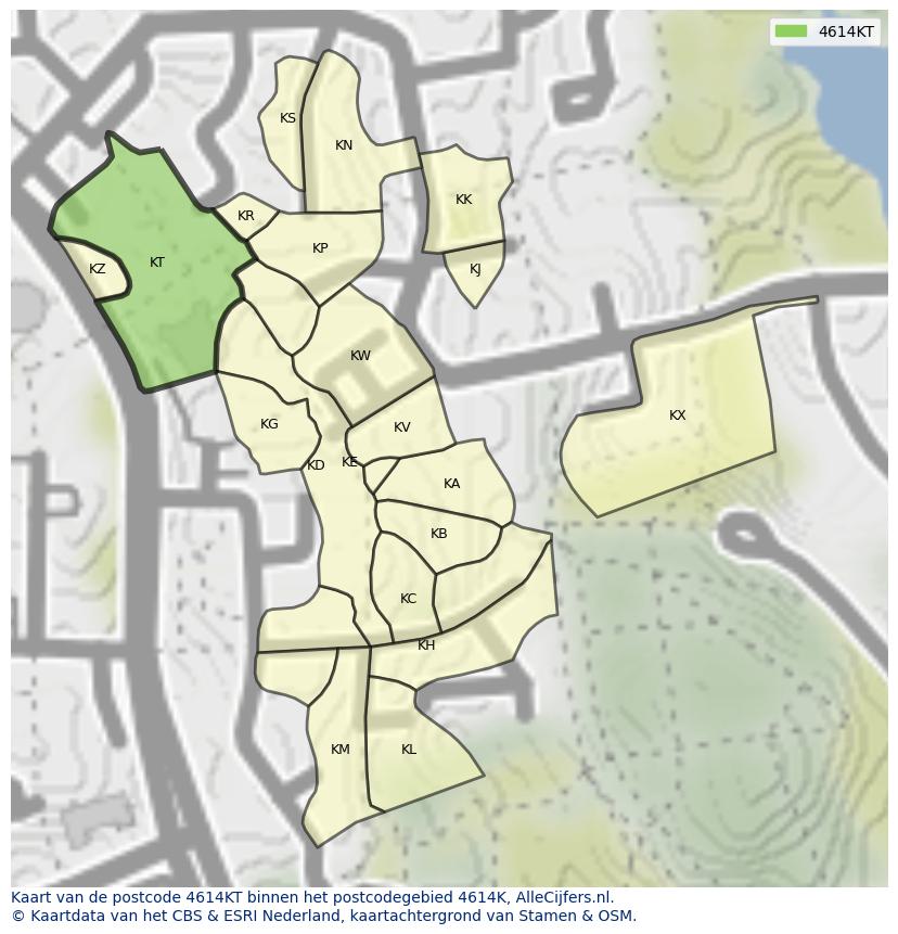 Afbeelding van het postcodegebied 4614 KT op de kaart.
