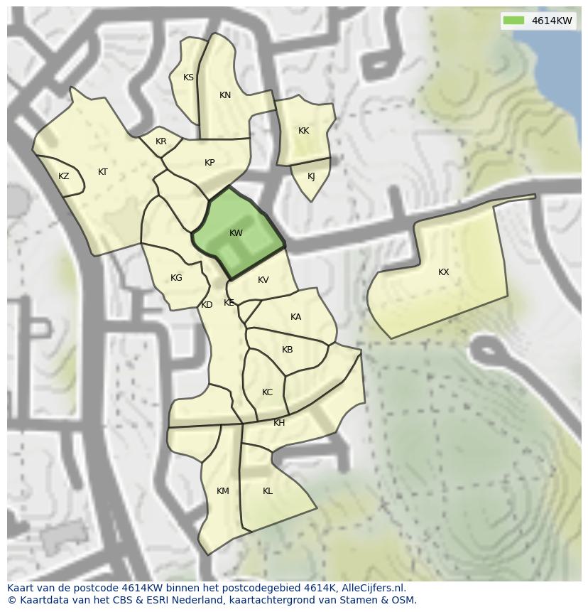 Afbeelding van het postcodegebied 4614 KW op de kaart.
