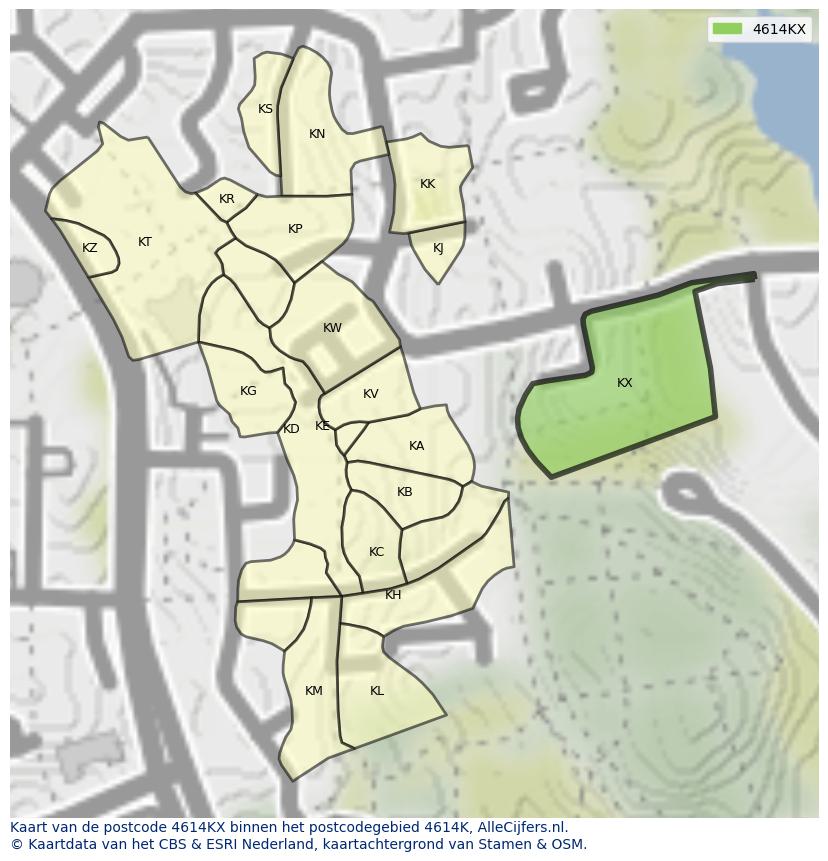 Afbeelding van het postcodegebied 4614 KX op de kaart.