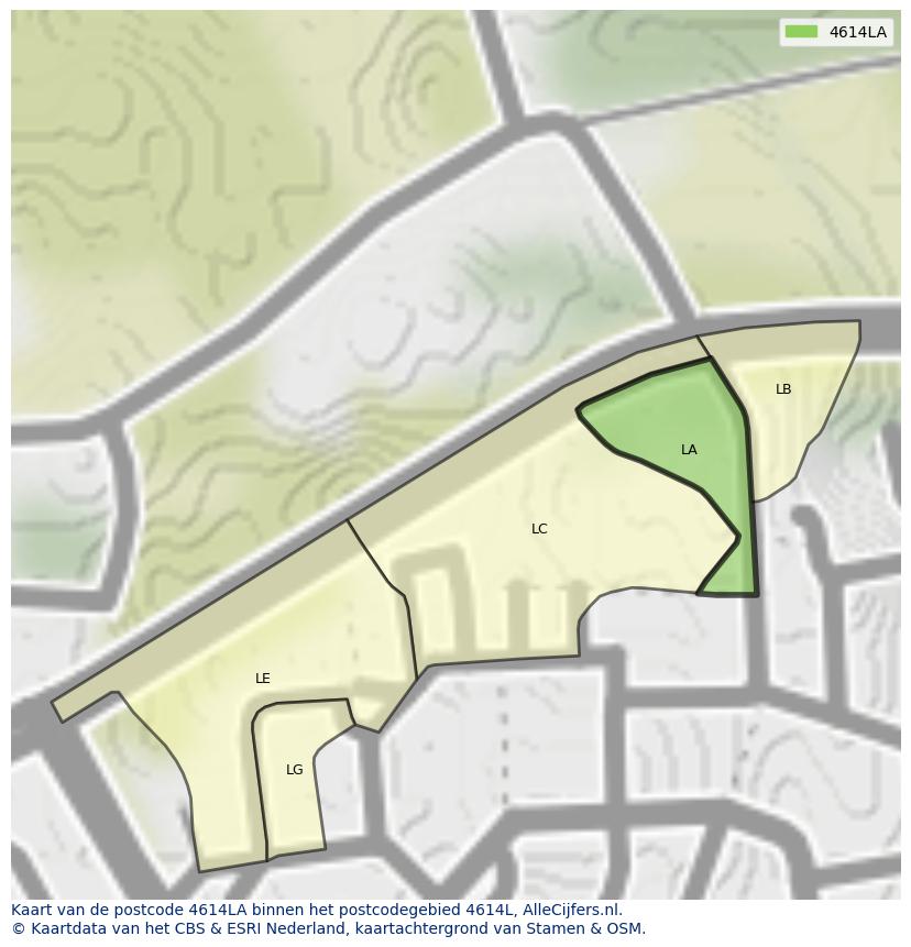 Afbeelding van het postcodegebied 4614 LA op de kaart.