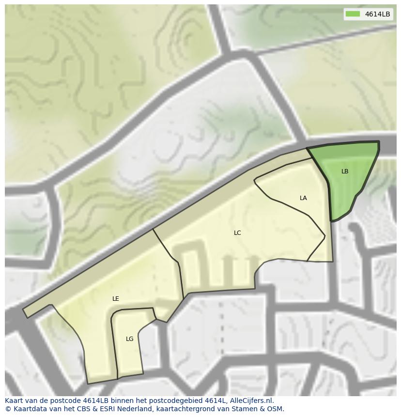 Afbeelding van het postcodegebied 4614 LB op de kaart.