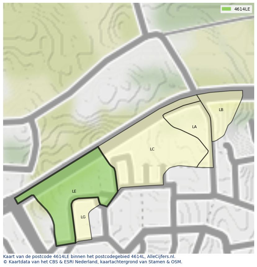 Afbeelding van het postcodegebied 4614 LE op de kaart.