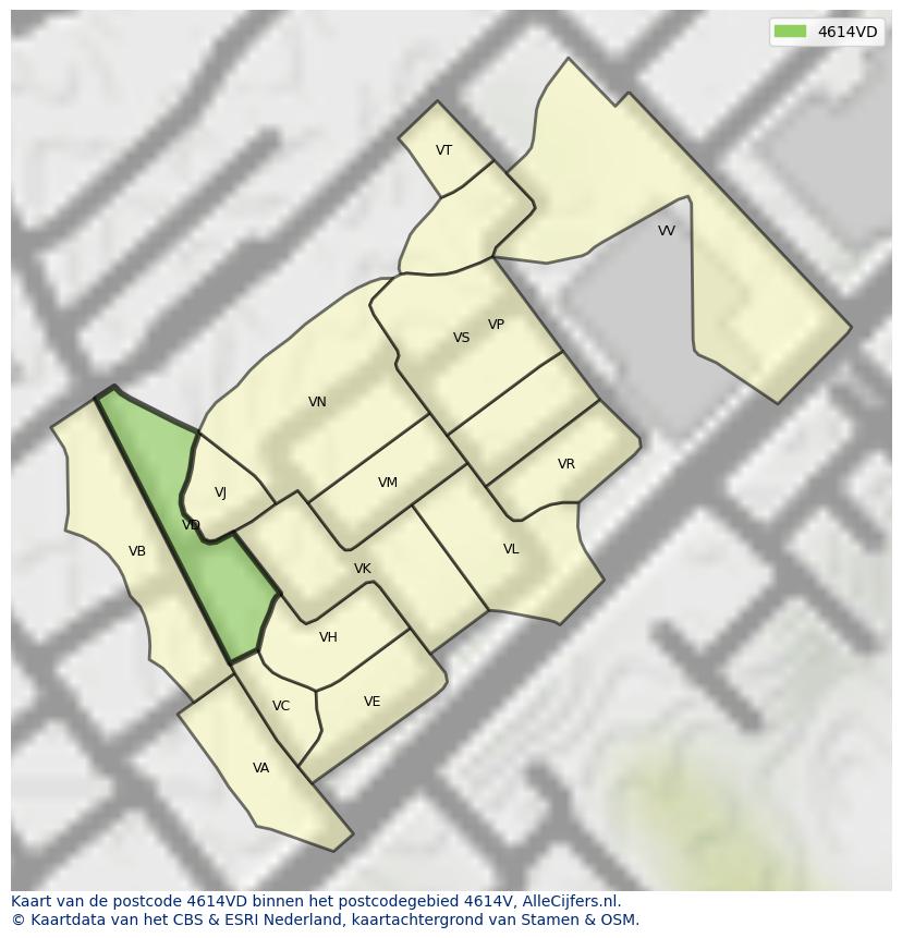 Afbeelding van het postcodegebied 4614 VD op de kaart.