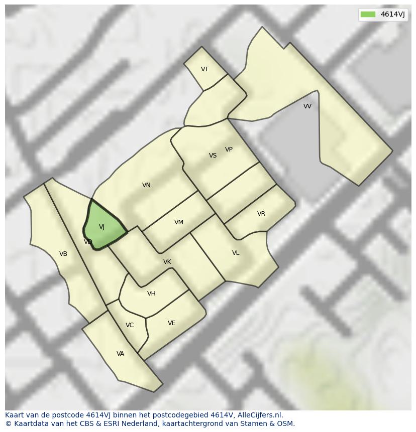 Afbeelding van het postcodegebied 4614 VJ op de kaart.