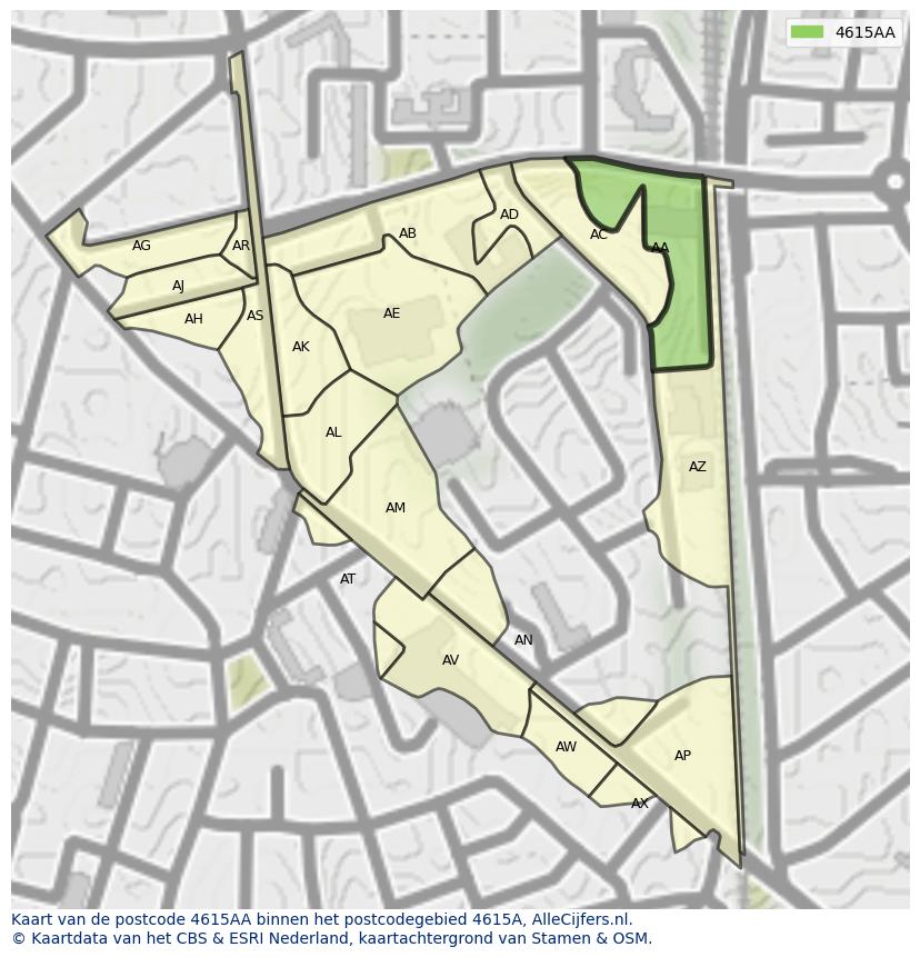 Afbeelding van het postcodegebied 4615 AA op de kaart.