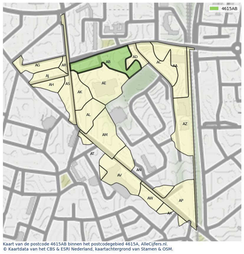 Afbeelding van het postcodegebied 4615 AB op de kaart.