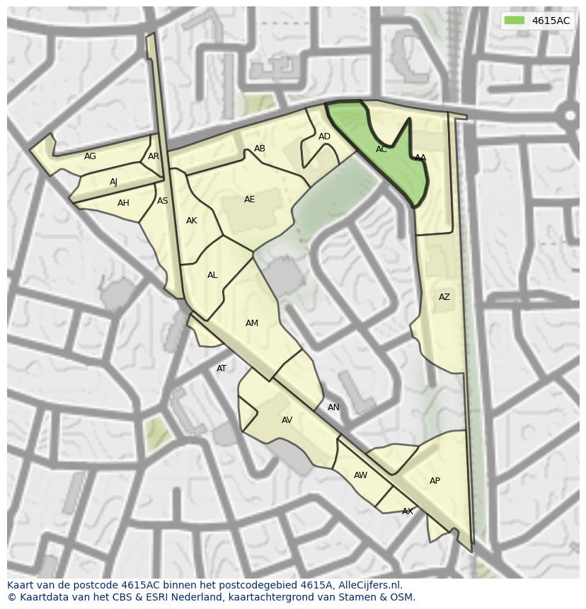 Afbeelding van het postcodegebied 4615 AC op de kaart.